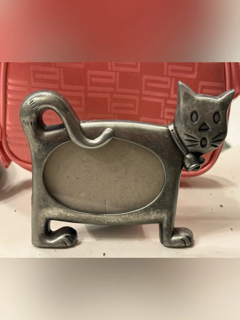 Vintage Cat Picture Frame Pewter Tone Made in Taiwan Kitty Photo Frame